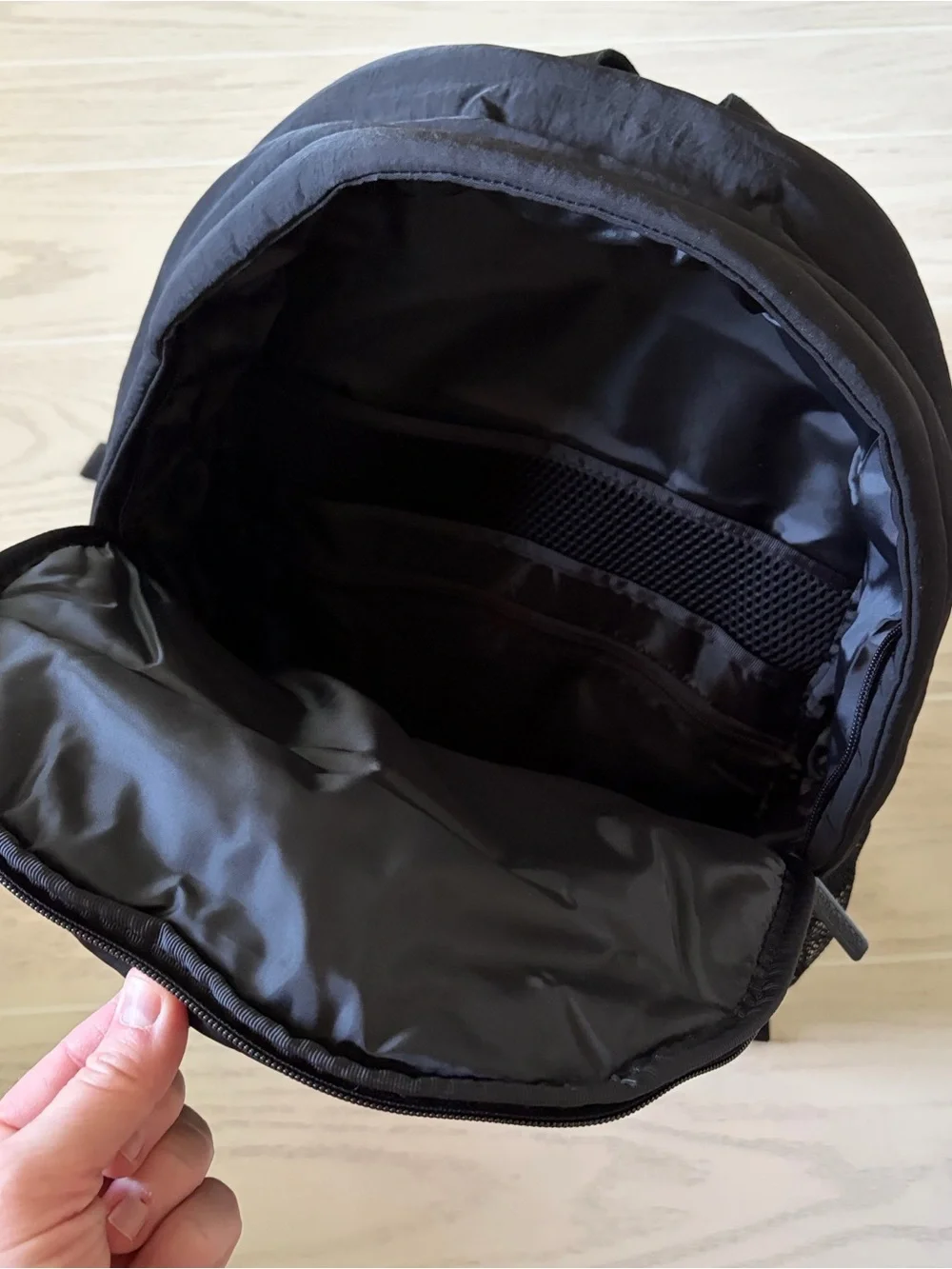 PINK Victoria's Secret Black Quilted Puffer Backpack with Stripe Accent